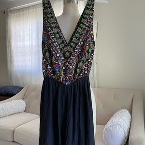 Ethnic print sleeveless open back wide leg jumpsuit -S